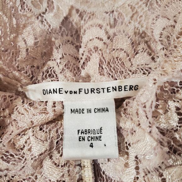 Diane von Furstenberg Olvida Lace Ruffle Silk Lined Dress Size 4 Beige Victorian - Picture 9 of 14